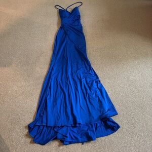 Women's Faviana Blue Assymetrical One Shoulder Open Back Dress, Size 0